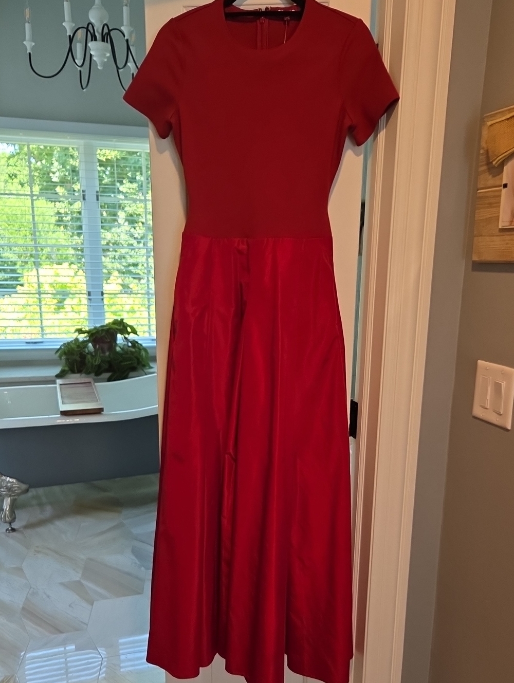 Staud dress,Elegant Red Women's Short-Sleeve Maxi Dress